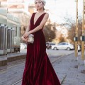 Bold Velvet Bridesmaid Dress with Daring Deep V Neck