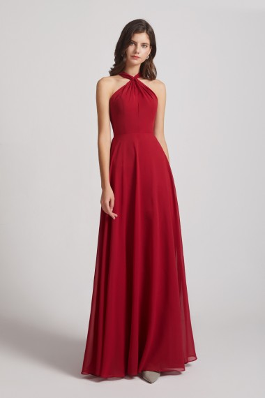 A-Line Chiffon Cross Halter Neckline Bridesmaid Dresses