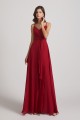 Spaghetti Straps V-Neck Waist-Tie Chiffon Bridesmaid Dresses