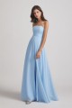 Strapless Chiffon Ruched Split Long Blue Bridesmaid Dresses