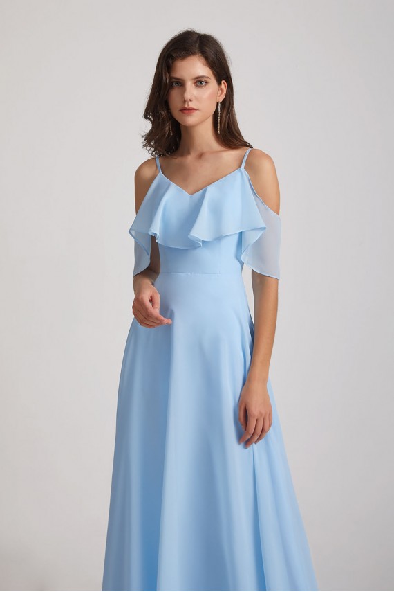 Flowy Chiffon Long Bohemian Cold Shoulder Bridesmaid Dresses