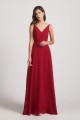 V-Neck Spaghetti Straps Chiffon Bridesmaid Dresses With Back Tie