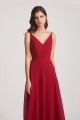 V-Neck Spaghetti Straps Chiffon Bridesmaid Dresses With Back Tie