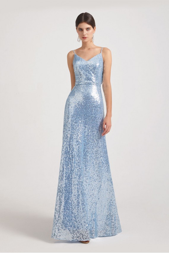 Spaghetti Straps V-Neck Backless Sequin Bridesmaid Dresses