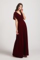 Velvet Flutter Sleeve Bridesmaid Dresses with Open Back