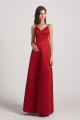 A-Line V-Neck Spaghetti Straps Satin Bridesmaid Dresses with Front Slit