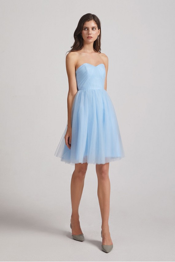 Strapless Sweetheart Blue Short Tulle Bridesmaid Dresses