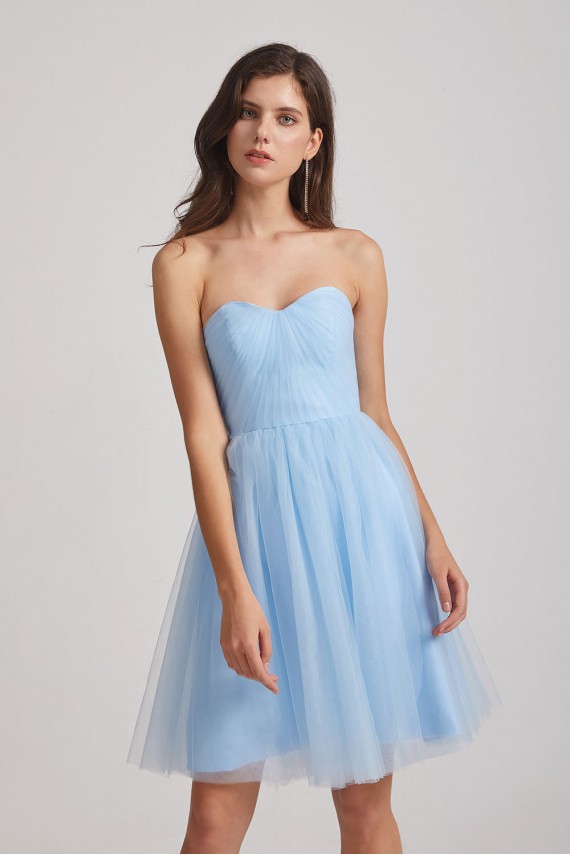 Strapless Sweetheart Blue Short Tulle Bridesmaid Dresses