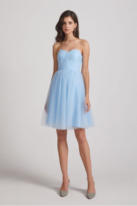 Strapless Sweetheart Blue Short Tulle Bridesmaid Dresses