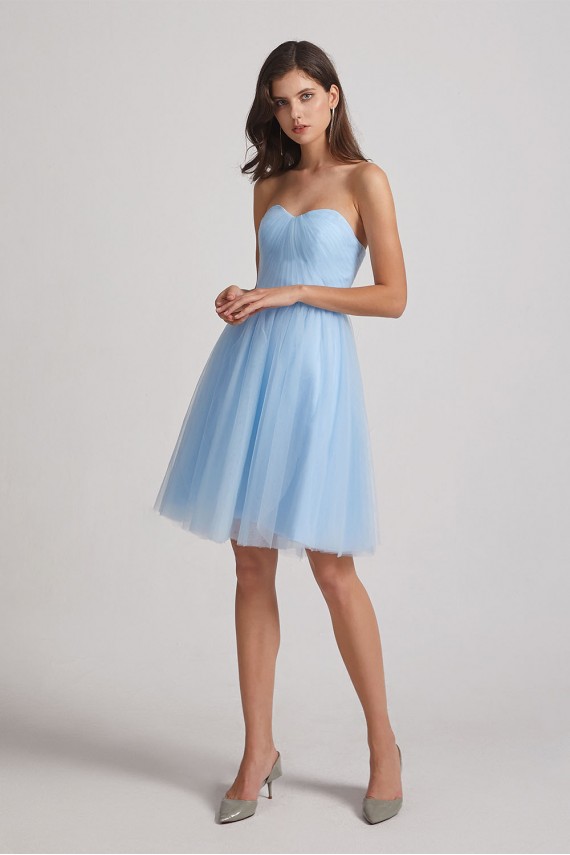 Strapless Sweetheart Blue Short Tulle Bridesmaid Dresses