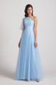 One Shoulder Flutter Sleeve A-Line Tulle Long Bridesmaid Dresses