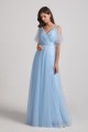 Princess V-Neck Long Flutter Sleeve Bridesmaid Dresses with Open Back