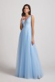 Plunging V-Neck Straps Tulle Long Bridesmaid Dresses