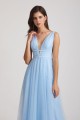 Plunging V-Neck Straps Tulle Long Bridesmaid Dresses