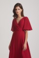 V-Neck Chiffon Side Slit Bridesmaid Dresses With Flutter Half Sleeves