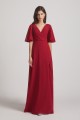 V-Neck Chiffon Side Slit Bridesmaid Dresses With Flutter Half Sleeves