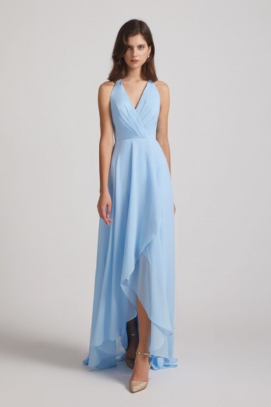 V-Neck Sleeveless Criss-Cross Back Asymmetrical Hi-Lo Bridesmaid Dresses