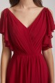 V-Neck Pleated Chiffon Bridesmaid Dresses with Open Flutter Sleeves