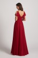 V-Neck Pleated Chiffon Bridesmaid Dresses with Open Flutter Sleeves