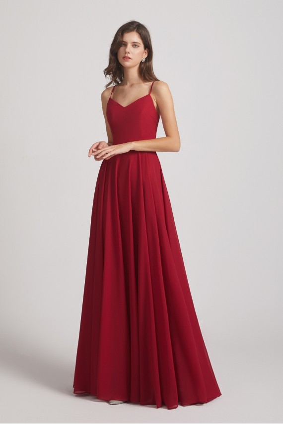 Spaghetti Straps Chiffon A-Line Long Bridesmaid Dresses