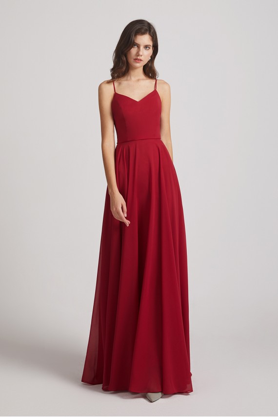 Spaghetti Straps Chiffon A-Line Long Bridesmaid Dresses