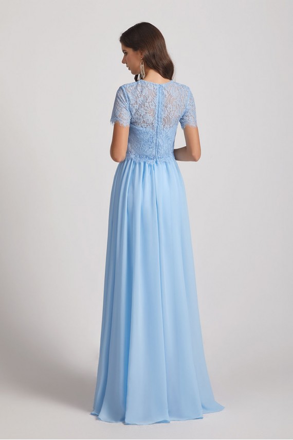 Jewel Short Sleeves Chiffon Lace Bridesmaid Dresses