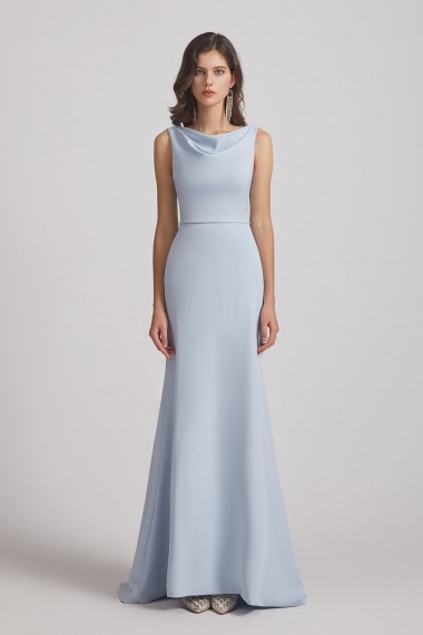 Cowl Fitted Trumpet Sleeveless Blue Bridesmaid Dresses