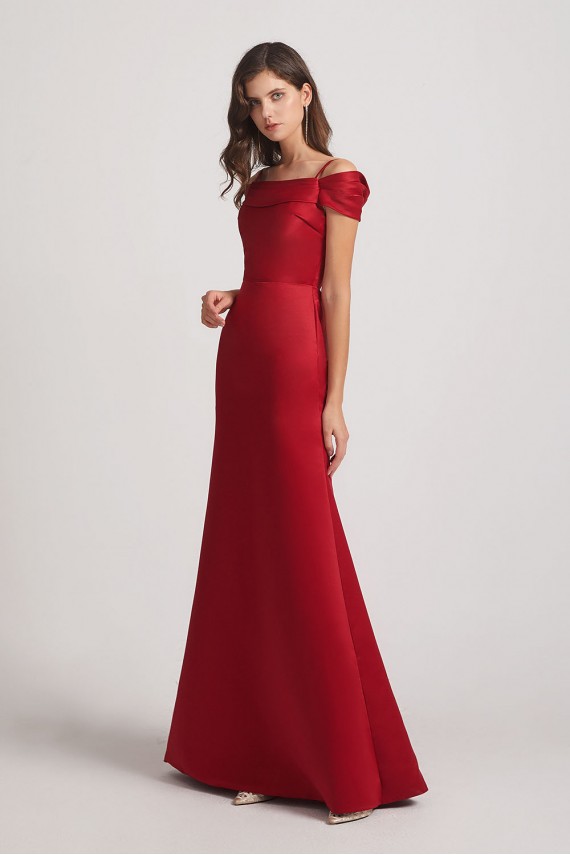 Spaghetti Straps Satin Floor Length Cold Shoulder Bridesmaid Dresses