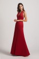 V-Neck Straps Front Split Long Satin Bridesmaid Dresses