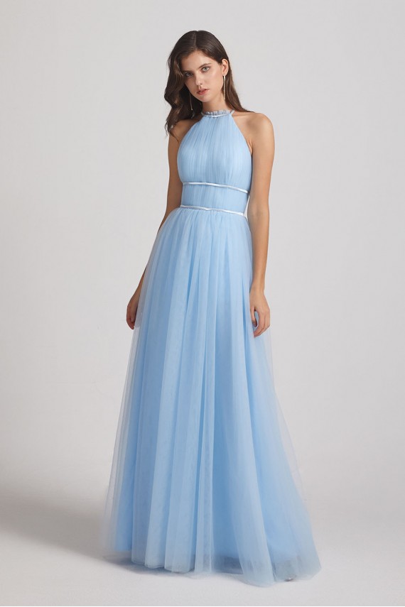 Halter Ruched Crisscross Tulle Bridesmaid Dresses