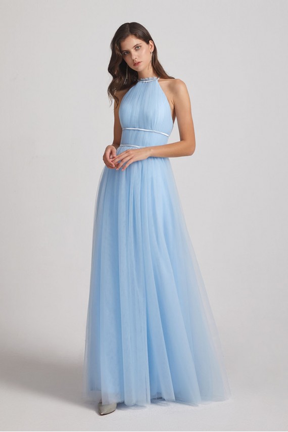 Halter Ruched Crisscross Tulle Bridesmaid Dresses