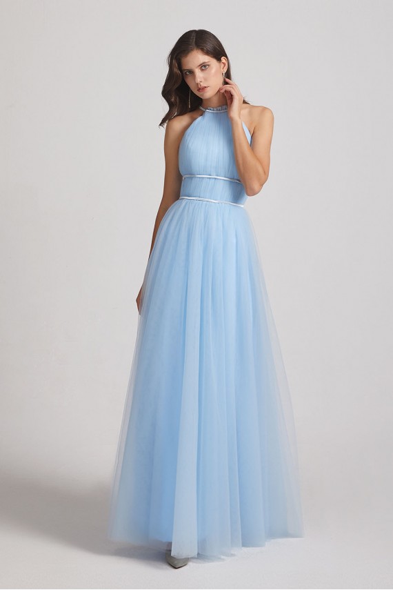 Halter Ruched Crisscross Tulle Bridesmaid Dresses