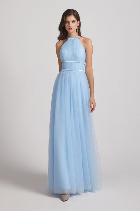 Halter Ruched Crisscross Tulle Bridesmaid Dresses