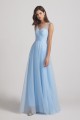 V-Neck Sleeveless Sheer Back Long Tulle Bridesmaid Dresses