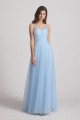 V-Neck Sleeveless Sheer Back Long Tulle Bridesmaid Dresses