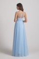 V-Neck Sleeveless Sheer Back Long Tulle Bridesmaid Dresses