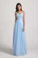 Spaghetti Straps V-Neck Pleated Long Tulle Bridesmaid Dresses