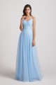 Spaghetti Straps V-Neck Pleated Long Tulle Bridesmaid Dresses