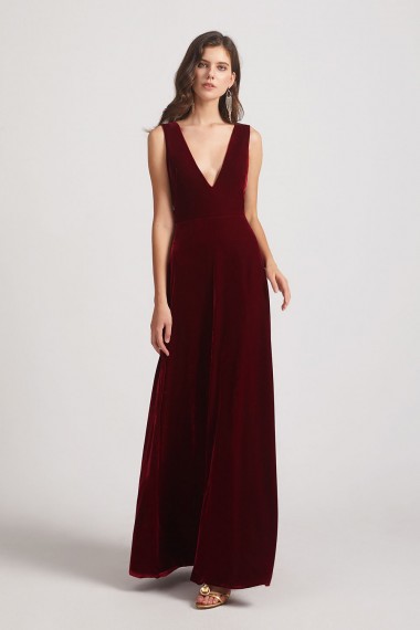 Bold Velvet Bridesmaid Dress with Daring Deep V Neck