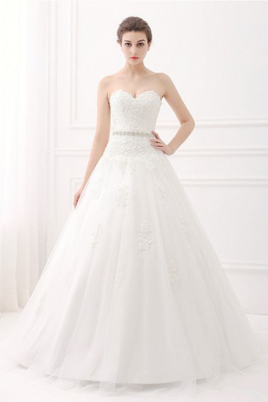 Strapless Sweetheart Belt Lace Ball Gown Wedding Dresses