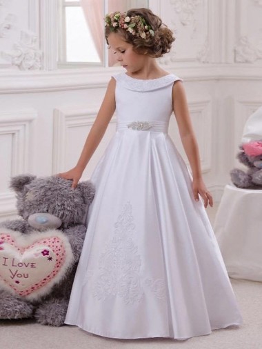 Ivory Ball Gown Bateau Floor Length Flower Girl Dress