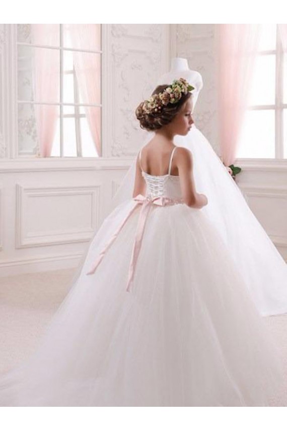 Ivory Ball Gown Sweetheart Chapel Train Sleeveless Flower Girl Dress