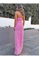 Sheath Halter Sleeveless Long Floor Length Velvet Sequin Prom Dress