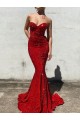 Burgundy Mermaid Sweetheart Sleeveless Long Court Train Velvet Sequin Prom Dress